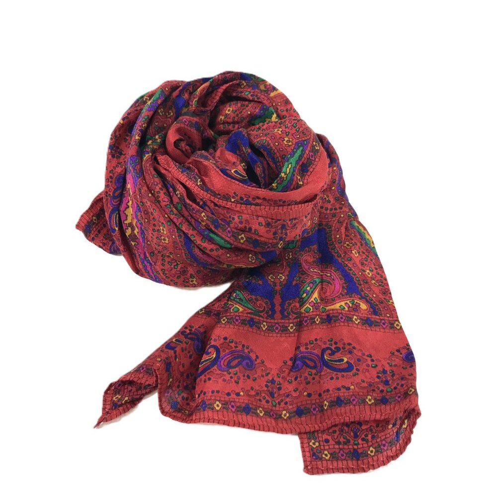 Vintage Scarf Lightweight Spring Red Paisley Scarf